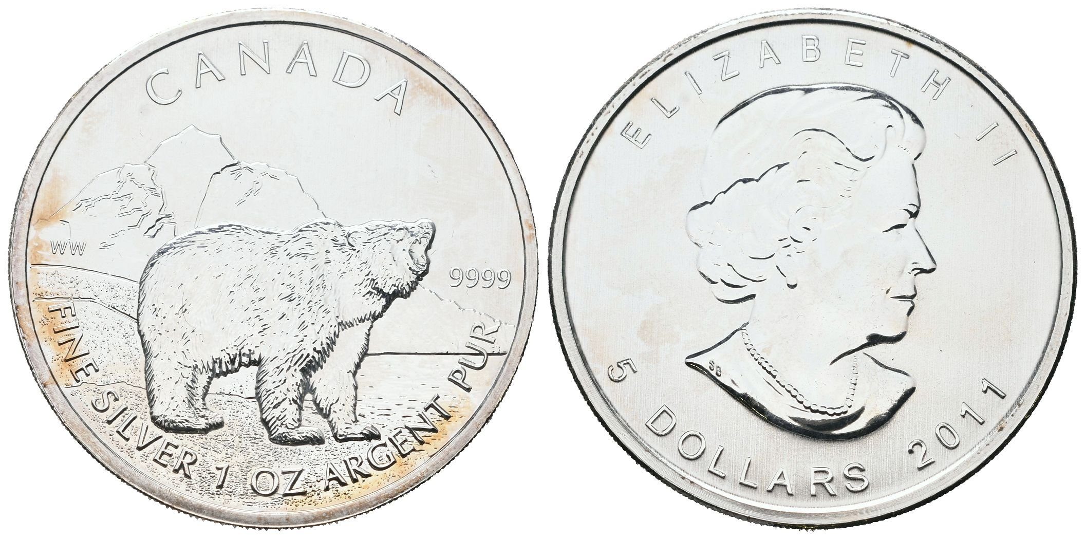 Kanada, 5 Dollars 2011 - Medvěd Grizzly
