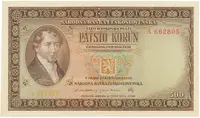 500 Koruna 1946, první jednopísmenková série A, perforace 3 m.d., Hej.81a.S1