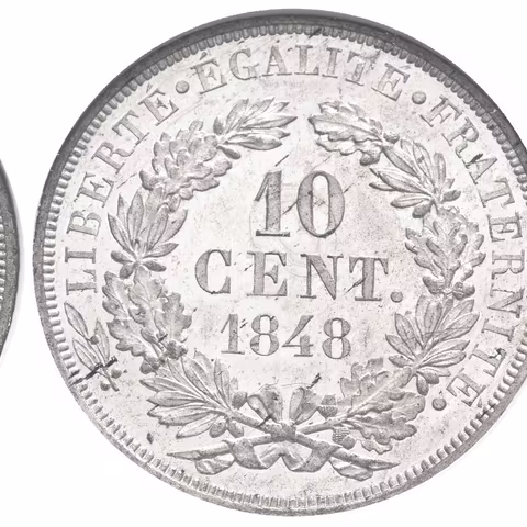 10 Centimes 1848 - Essai (Zkušební ražba), bílý kov, MAZ-1348A,