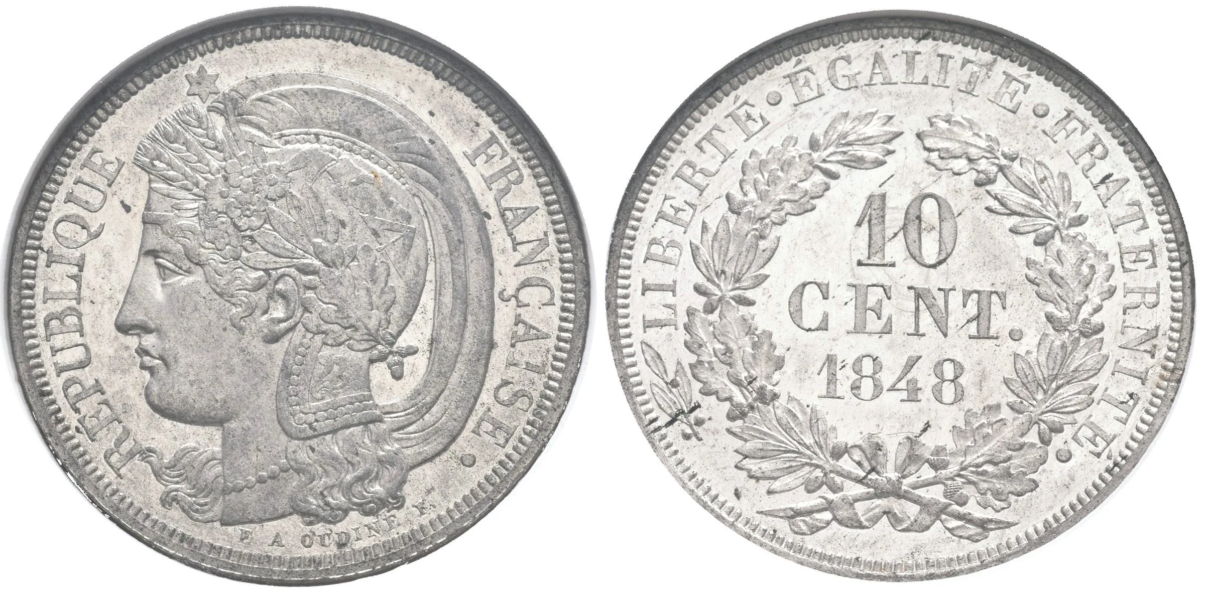 10 Centimes 1848 - Essai (Zkušební ražba), bílý kov, MAZ-1348A, — 1