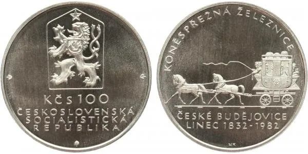 100 Kčs 1982 - Koněspřežná železnice České Budějovice - Linec, PROOF