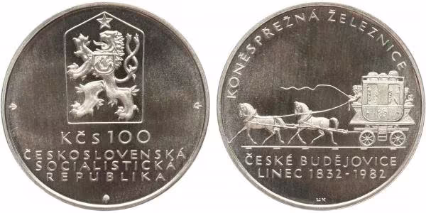 100 Kčs 1982 - Koněspřežná železnice České Budějovice - Linec, PROOF