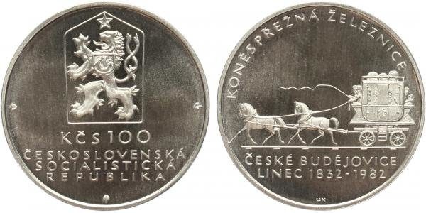 100 Kčs 1982 - Koněspřežná železnice České Budějovice - Linec, PROOF