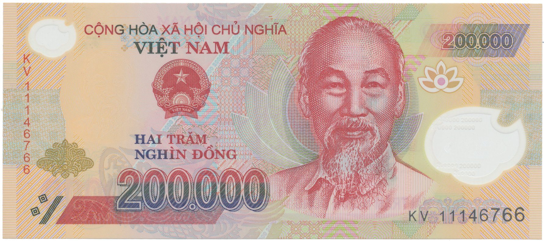 Vietnam, 200.000 Dong 2008-2011, P.123c-d, plastová