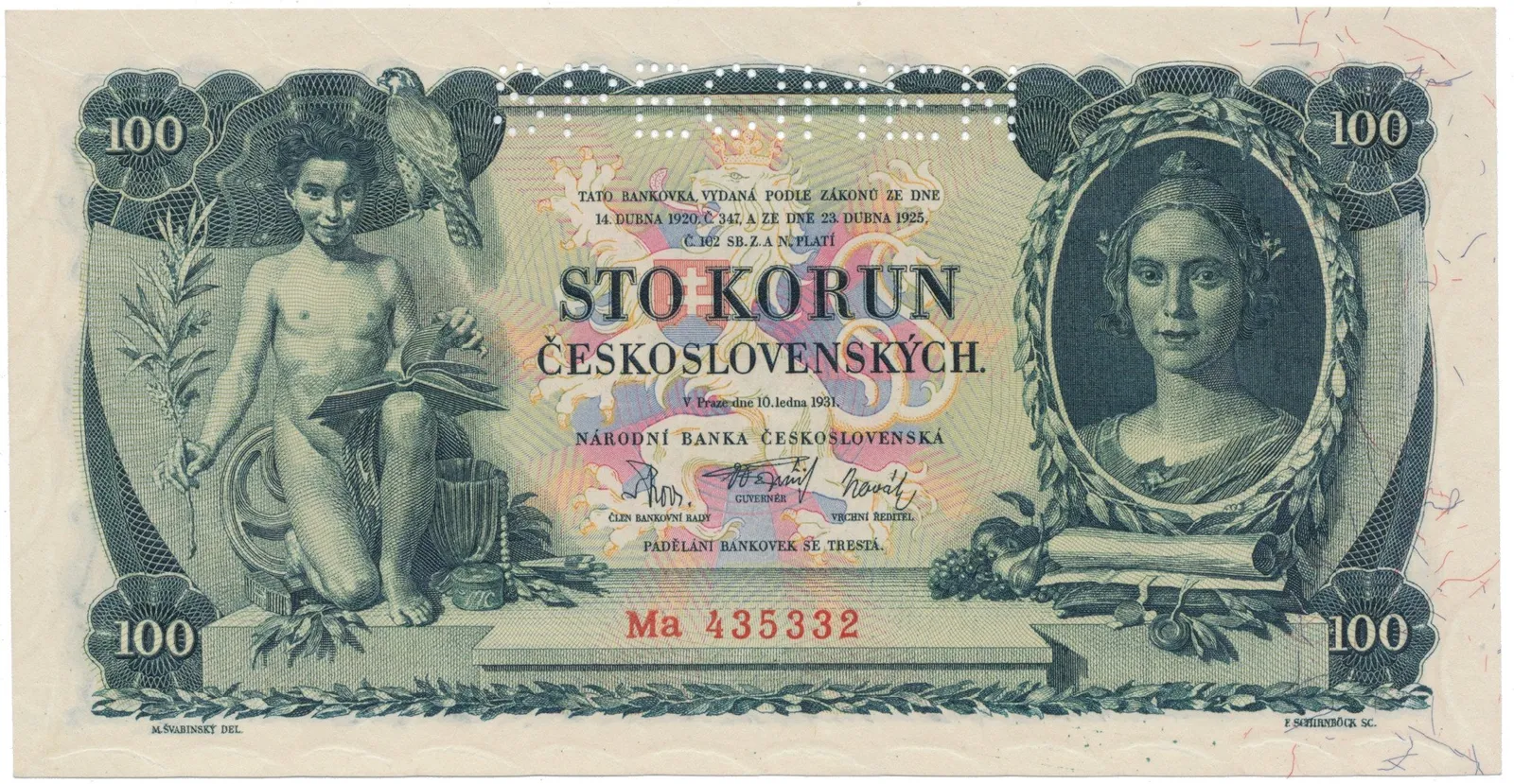 100 Koruna 1931, série Ma, Ga, SPECIMEN, Hej.25b1.S1