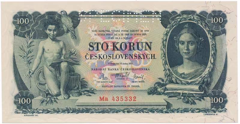 100 Koruna 1931, série Ma, Ga, SPECIMEN, Hej.25b1.S1