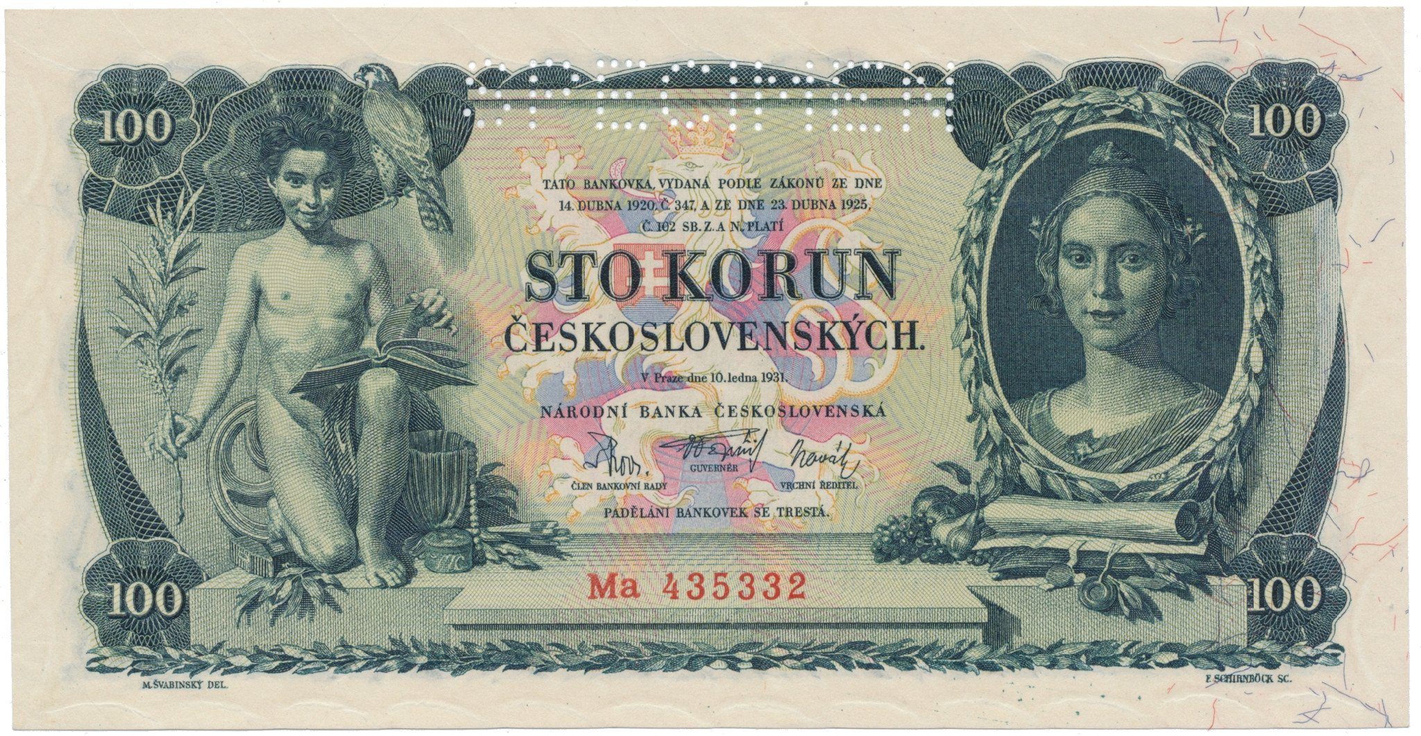 100 Koruna 1931, série Ma, Ga, SPECIMEN, Hej.25b1.S1