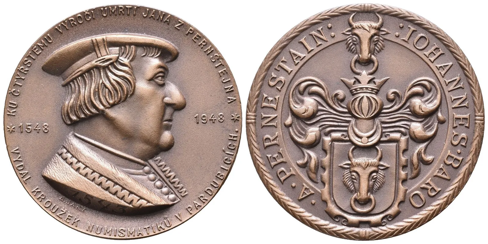 AE Medaile 1948 (B. Jarý) - K 400. Výročí úmrtí Jana z Pernštejna. vydal Pardubický — 1