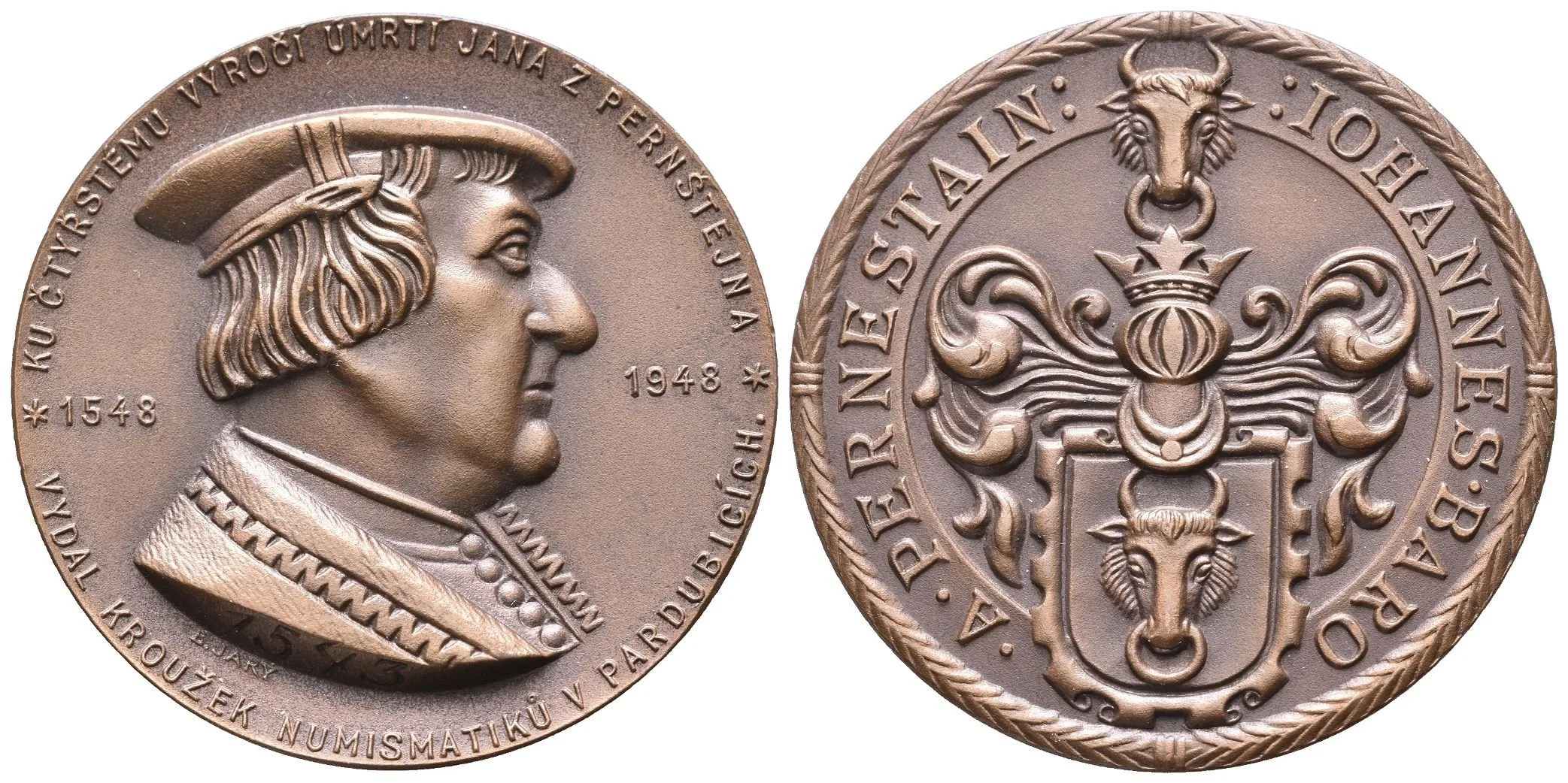 AE Medaile 1948 (B. Jarý) - K 400. Výročí úmrtí Jana z Pernštejna. vydal Pardubický — 1