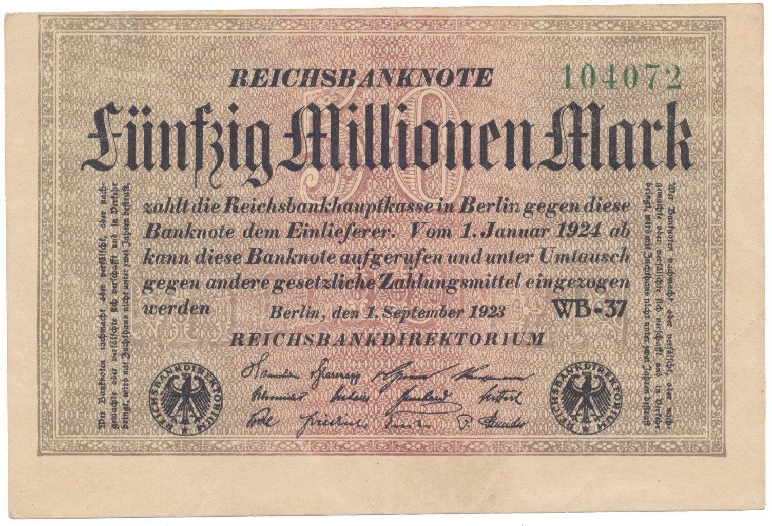 Německo, 50 Millionen Mark 1923, Ro.108e
