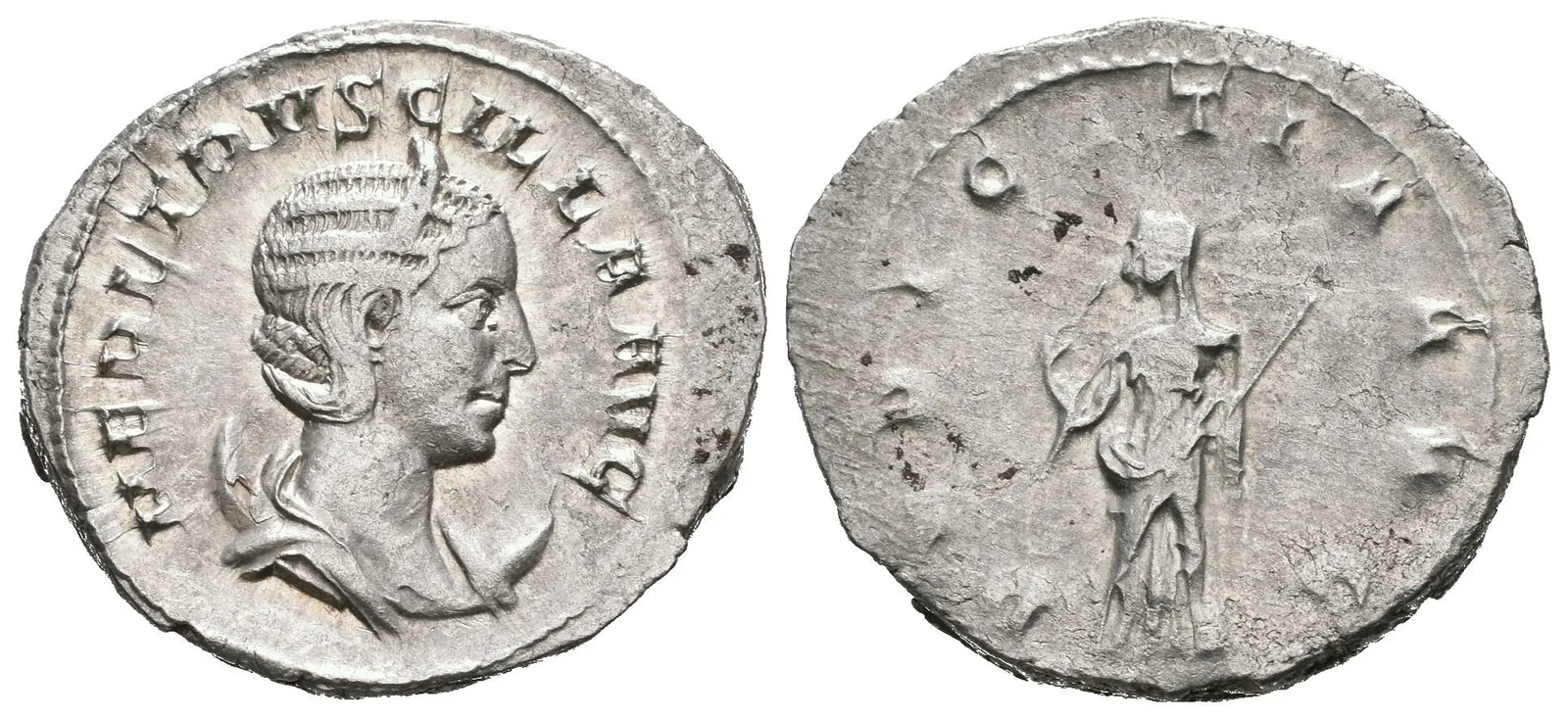 Antoninian, Rv: PVDICITIA AVG, stojící Pudicitia zleva drží žezlo, pravicí si přidržuje — 1
