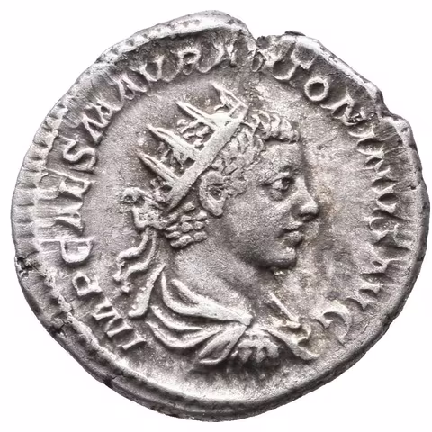 Antoninian, Rv: FIDES EXERCITVS, sedící Fides zleva drží orla a standartu,