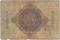 Německo, 20 Mark 1910, papír s vodoznakem, Ro.41 - fotografie 2