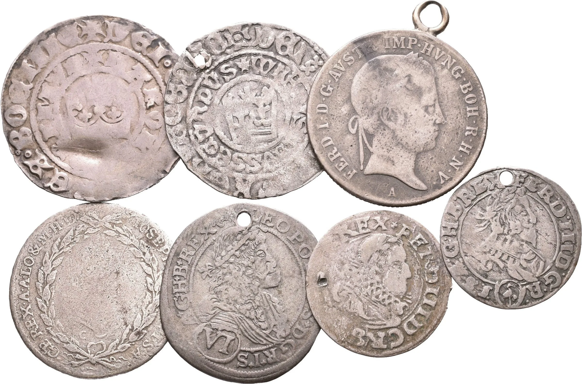 Soubor stříbrných mincí - Pražský groš Karla IV. a Vladislava II., — 1