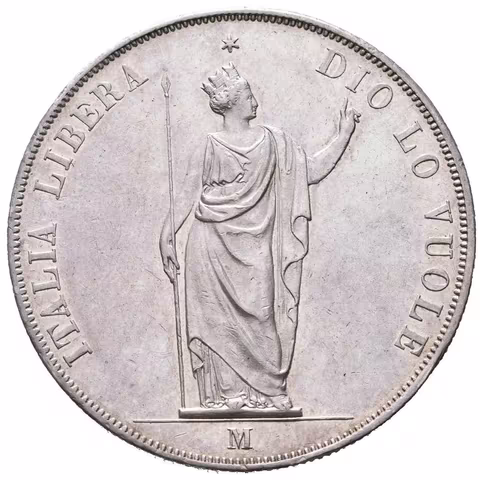 5 Lira 1848 M, Milano, dlouhé konce ratolestí, hvězda daleko od koruny, Ves.12b, KM.22.2,