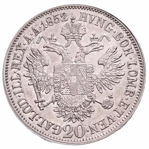 20 Krejcar 1852 C - Hlava zleva, krásná zachovalost, patina, zbytky lesku, drobné rysky