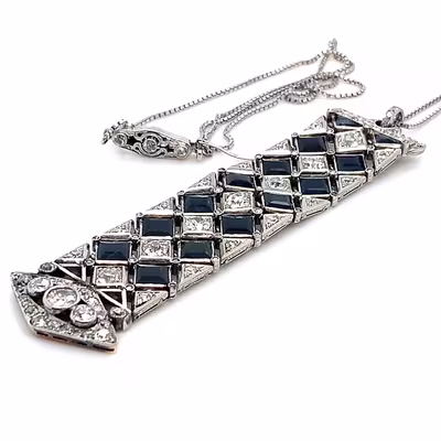 Přívěs s diamanty a safíry | Art deco | Československo 1930 | platina | znalecký posudek