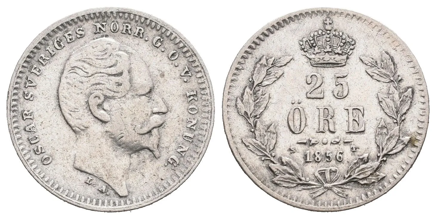 Švédsko, 25 Öre 1856 LA-ST