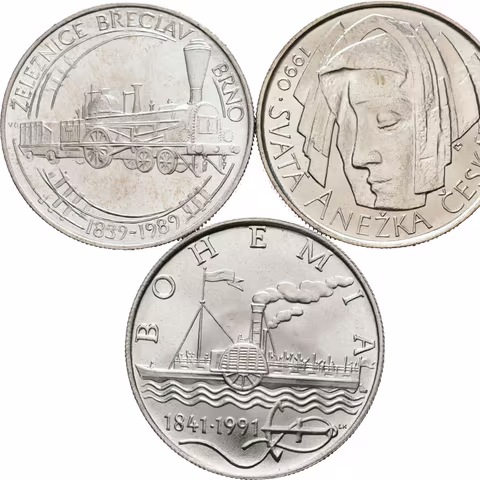 50 Kčs 1989 - Železnice Břeclav - Brno, 1990 - Anežka Česká, 1991 - parník Bohemia_3 ks