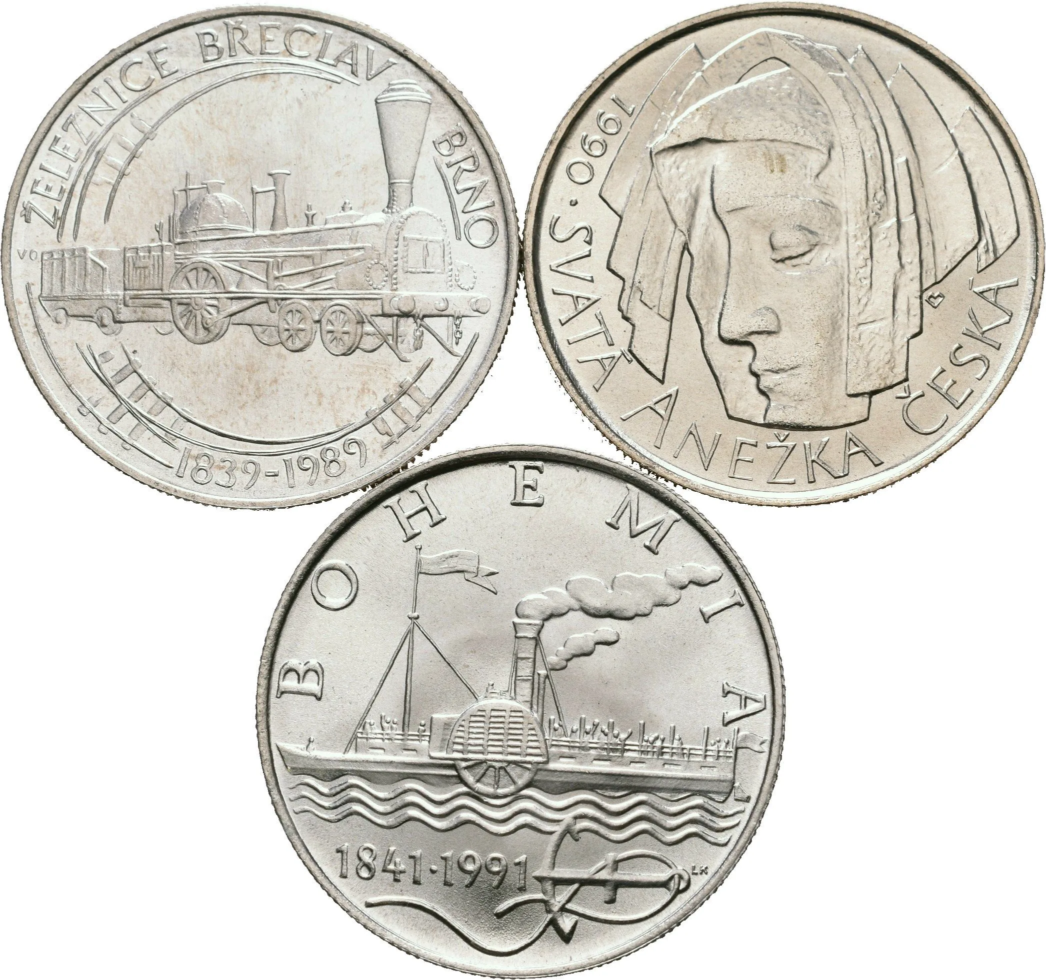 50 Kčs 1989 - Železnice Břeclav - Brno, 1990 - Anežka Česká, 1991 - parník Bohemia_3 ks — 1