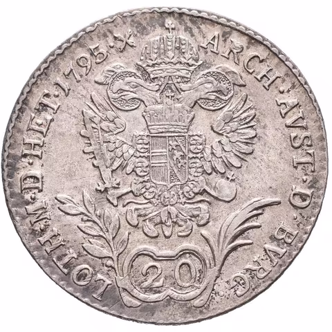 20 Krejcar 1795 B, Husz.1964, pěkná zachovalost, krásný Rv., zbytky lesku, patina,