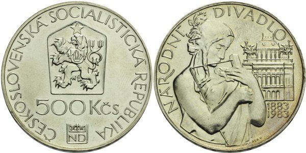 500 Kčs 1983 - Národní divadlo v Praze, varianta - chybná signatura KOLAŘSKY