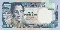 Kolumbie, 1000 Pesos Oro 1987-1991, P.432