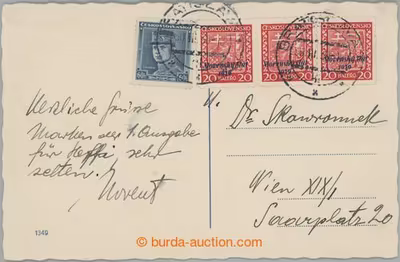 1939 PRVNÍ DEN VYDÁNÍ / pohlednice zaslaná do Vídně, vyfr. zn. Štefánik 60h modrá, Sy.1, podací DR BRATISLAVA 1/ 30.III.