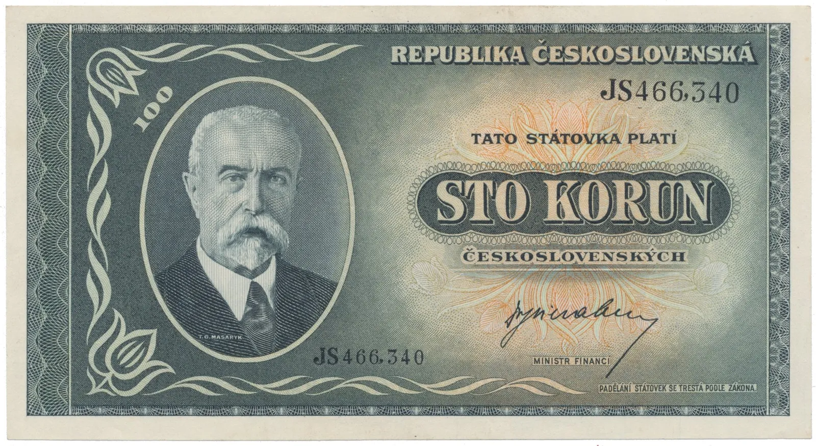 100 Koruna b.d. (1945), série JH, JS, Hej.74a
