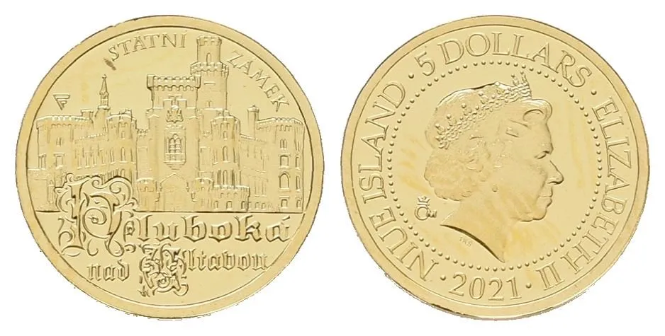 Zlatá mince Zámek Hluboká - dobová pohlednice