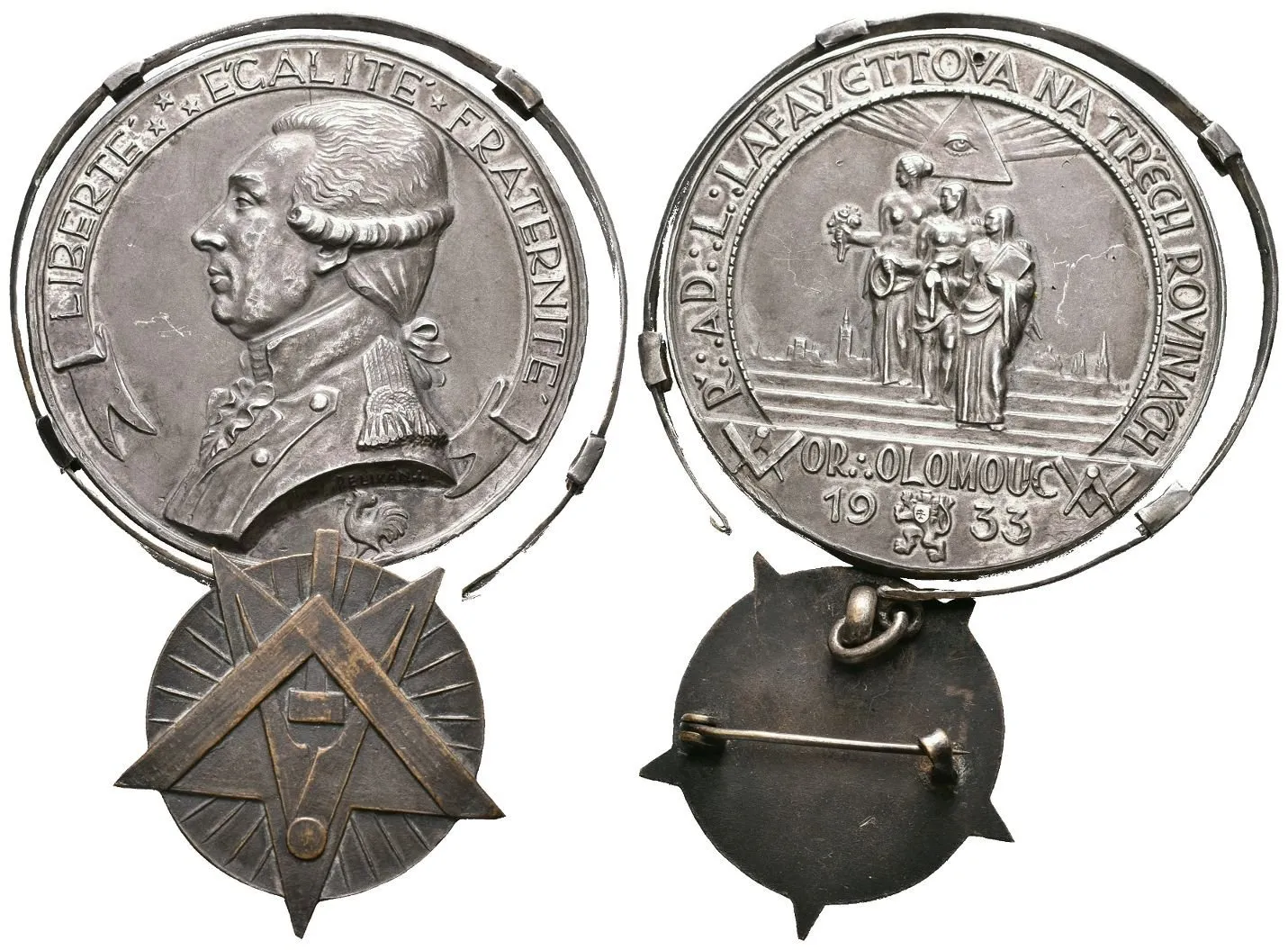 AR Medaile 1933 - Lafayettova zednářská lóže na třech rovinách. Poprsí — 1