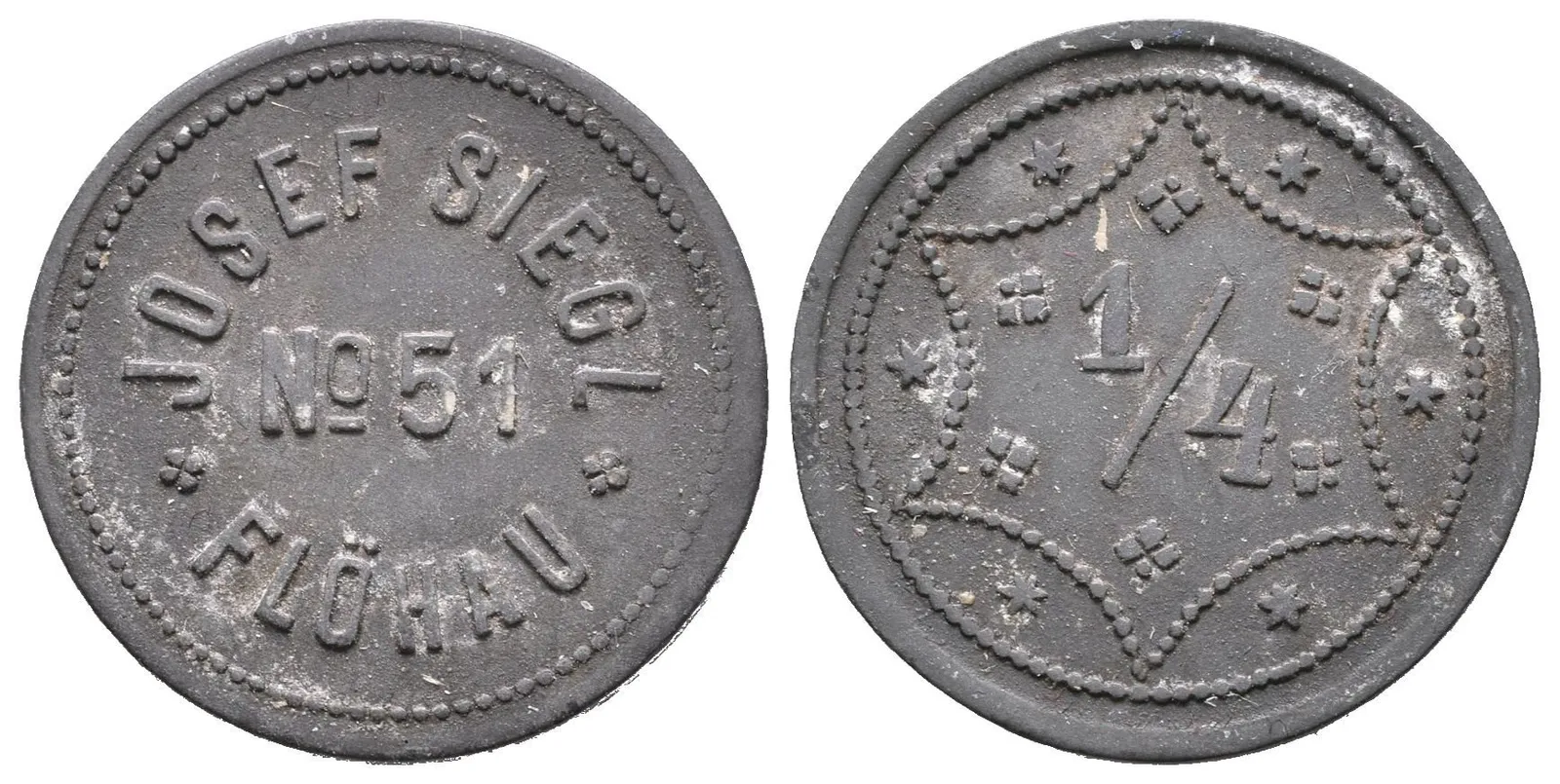 Blšany / Flöhau - Josef Siegl, známka na věrtel chmele. Zn 21 mm, — 1