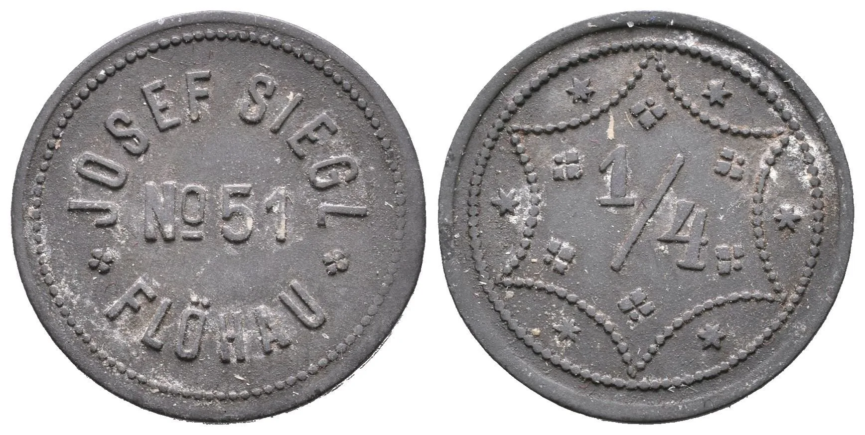 Blšany / Flöhau - Josef Siegl, známka na věrtel chmele. Zn 21 mm, — 1