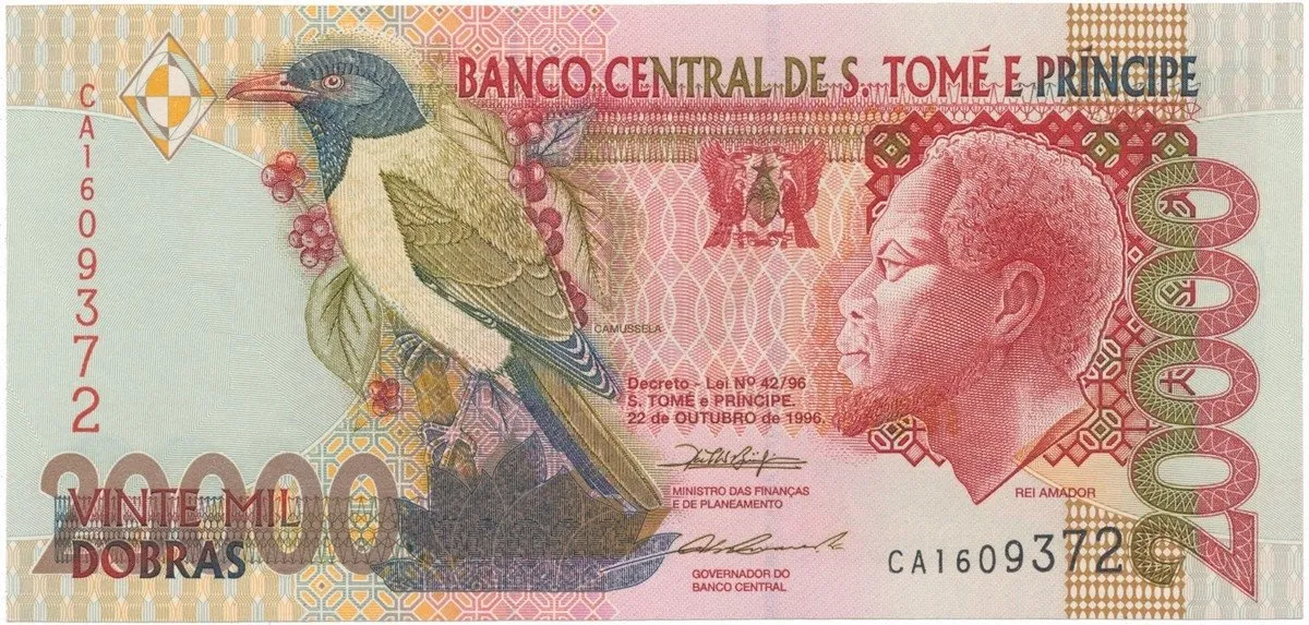 Svatý Tomáš a Princův ostrov, 20.000 Dobras 1996, 2 ochranná vlákna, P.67b
