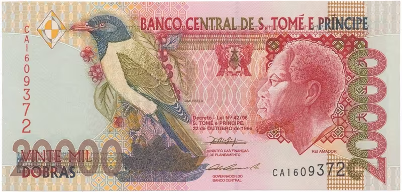 Svatý Tomáš a Princův ostrov, 20.000 Dobras 1996, 2 ochranná vlákna, P.67b