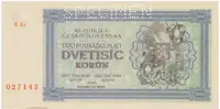 Československo, 2000 Koruna 1945, série s 1 číslem, 1x SPECIMEN nahoře, Hej.69a1.S1