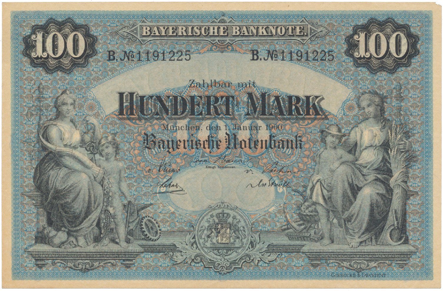 Německo, Bayern, 100 Mark 1900, Ros.BAY3