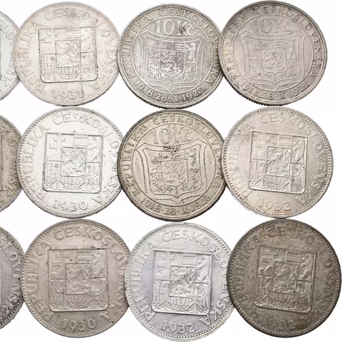 10 Koruna 1928 - Masaryk, 1930, 1931, 1932 (po 3 kusech), oběhové zachovalosti,