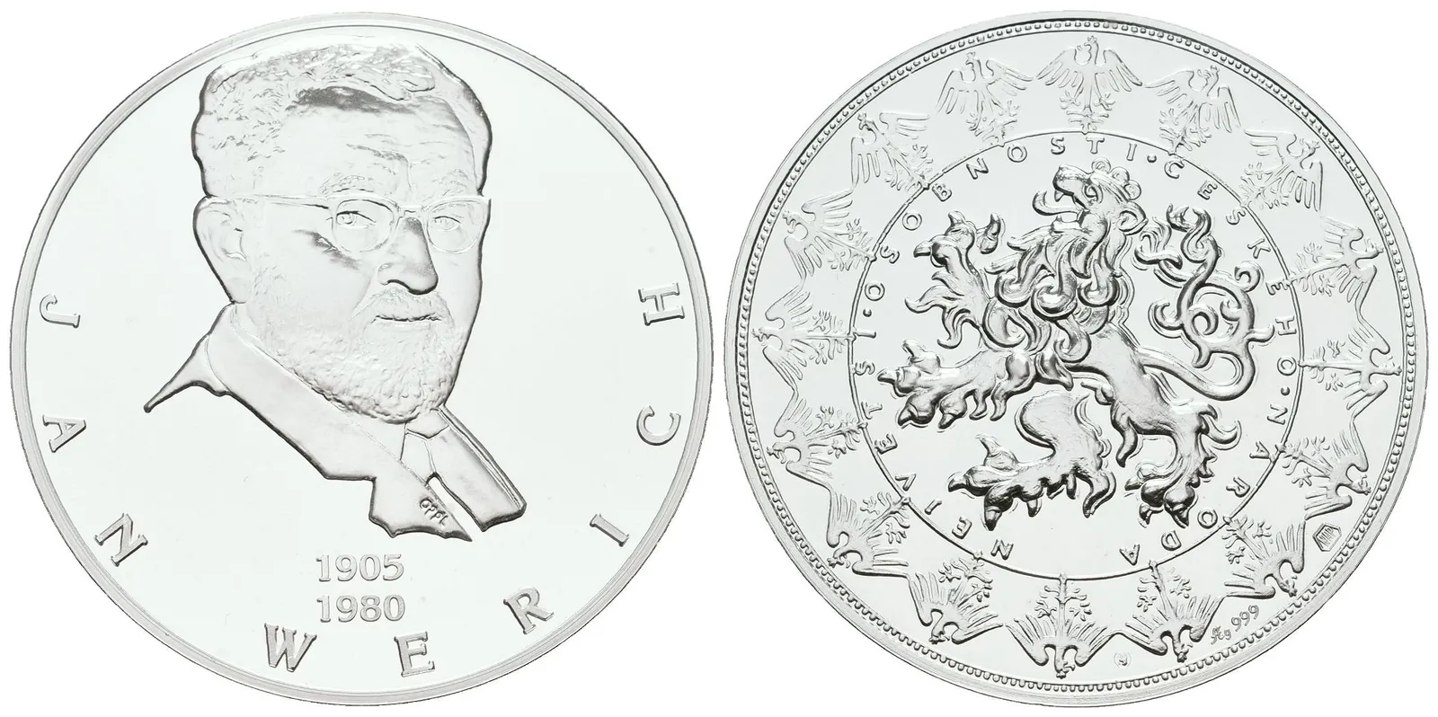 Stříbrná investiční medaile - Jan Werich - Ag 29 g - 999/1000 + Certifikát
