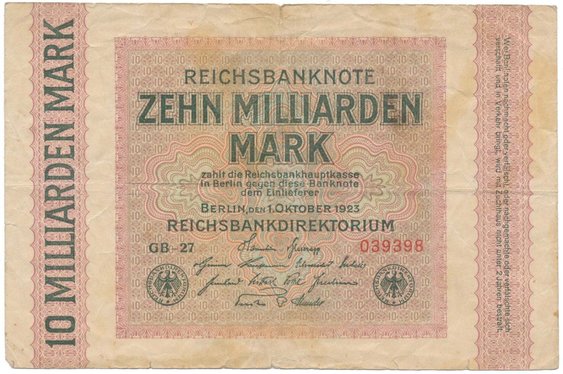 Německo, 10 Milliarden Mark 1923, Ro.114c