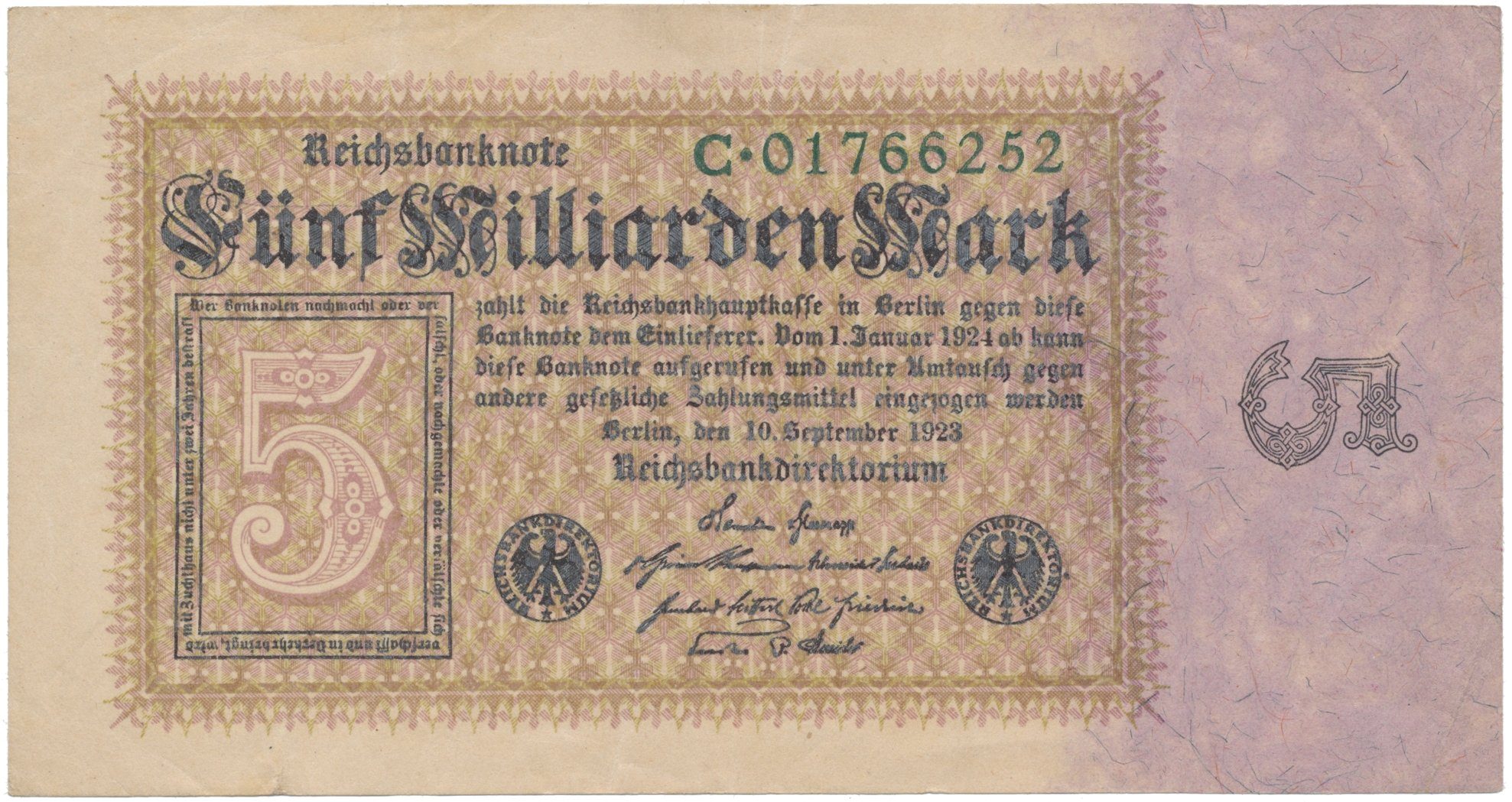 Německo, 5 Milliarden Mark 1923, Ro.112a