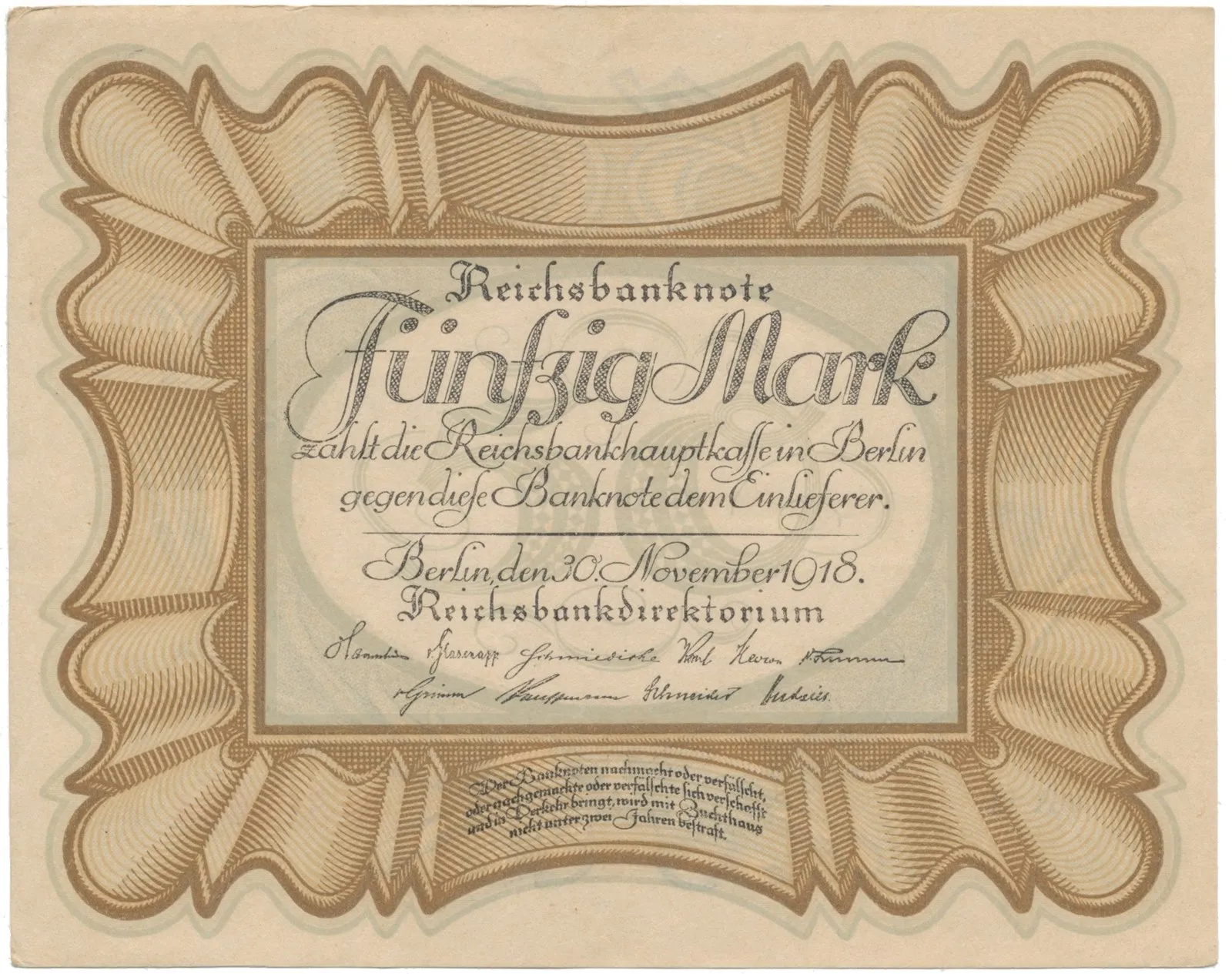 Německo, 50 Mark 1918, "EIERSCHEIN", Ro.57a