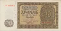 Německo - NDR, 20 DM 1948, tisk NDR (1952), 7-místný číslovač, Ros.344d