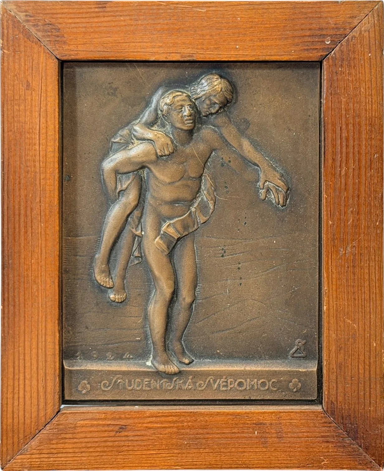 AE Plaketa 1924 - Studentská svépomoc. Litý bronz 140 x 105 mm, — 1