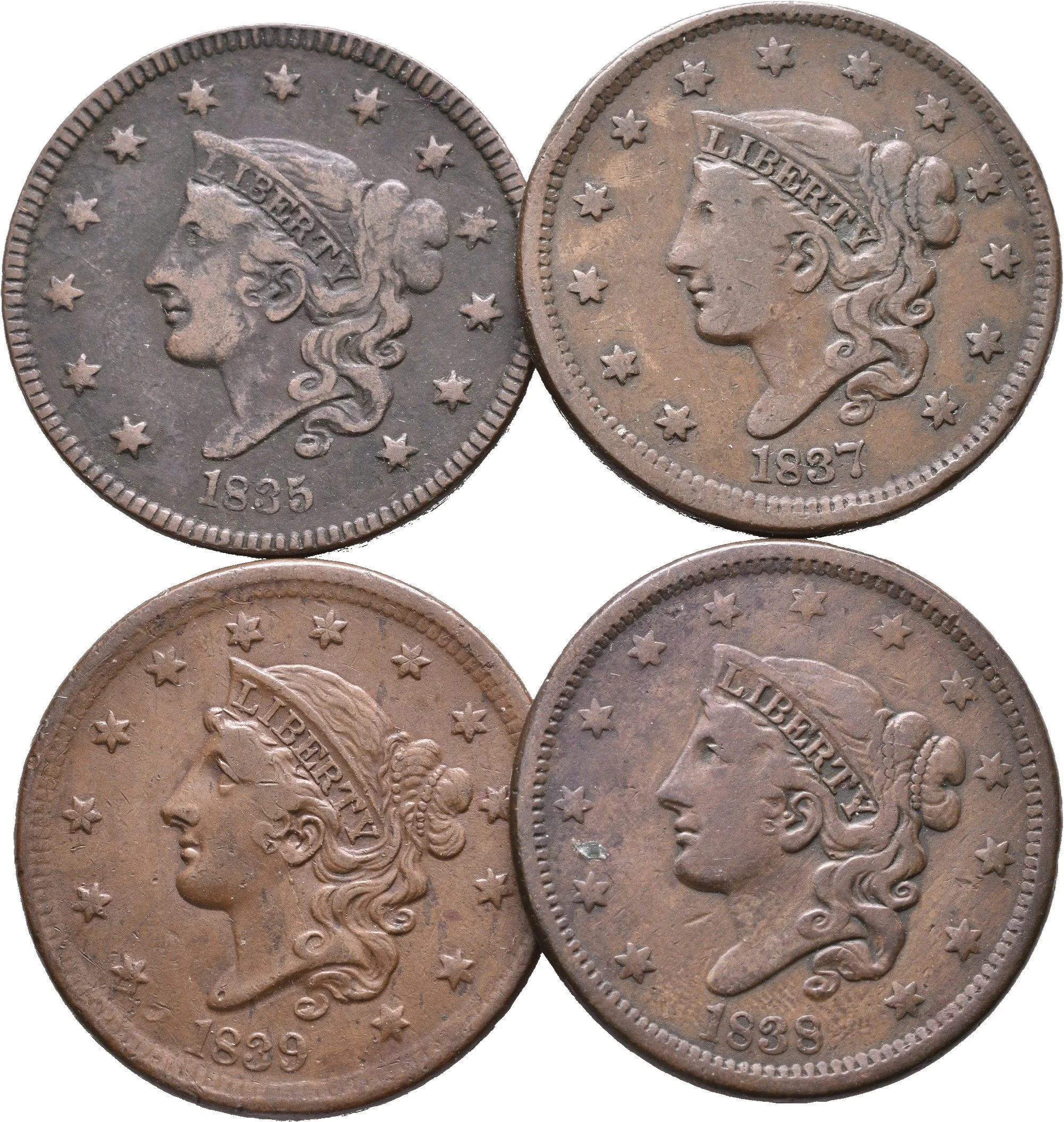 Soubor mincí - 1 Cent 1835, 1837, 1838 a 1839, KM.45.2, — 1