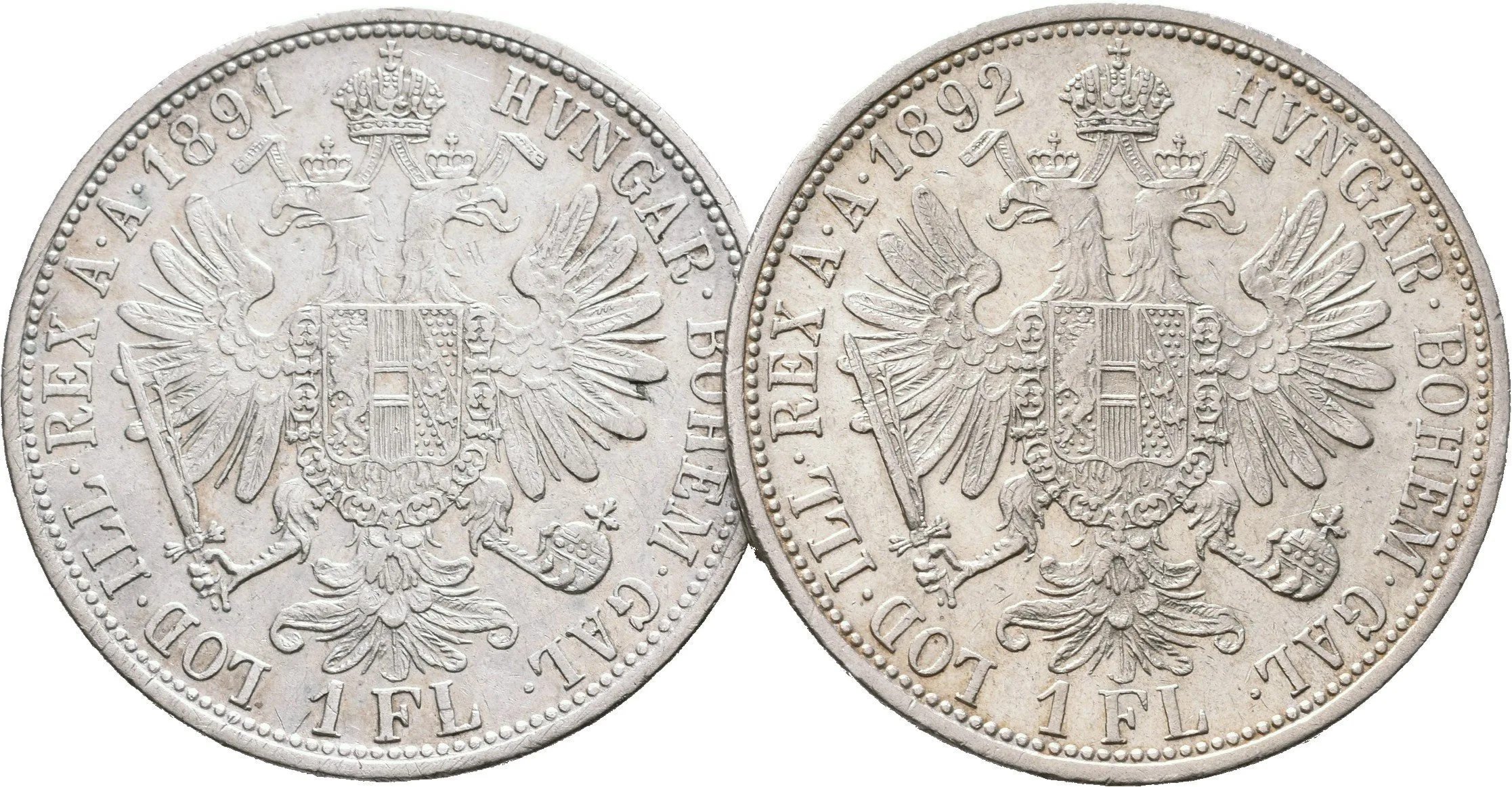 Zlatník 1891, 1892, patina, rysky, oběh_2 ks — 1