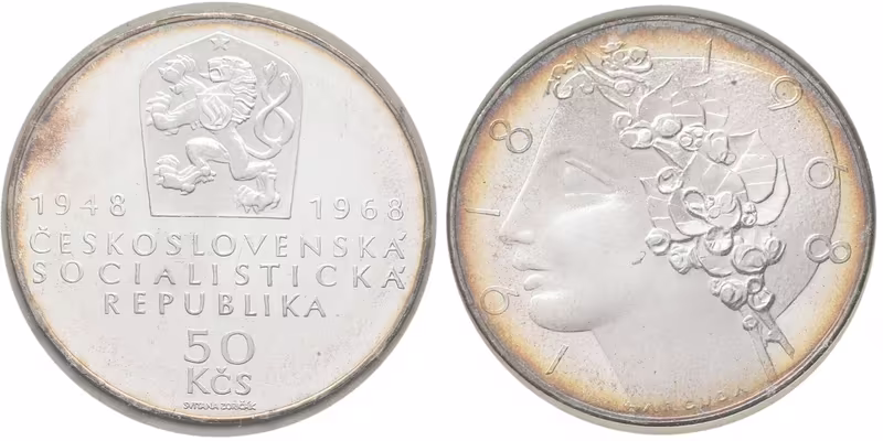 50 Kčs 1968 - 50. výročí Československé republiky, PROOF, vývozní etue