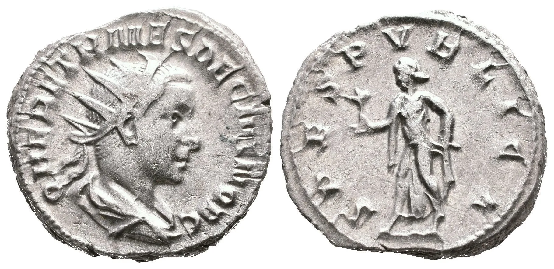 Antoninian, Rv: SPES PVBLICA, kráčející Spes doleva nese květinu, levou rukou — 1