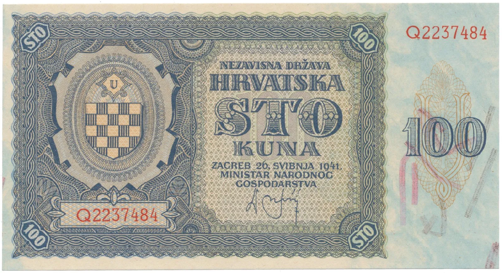 Chorvatsko, 100 Kuna 1941, P.2a