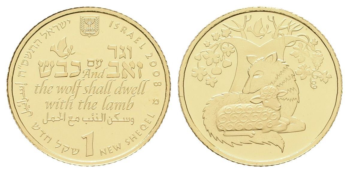 1 Nový izraelský šekel - 2008 - Au 1,24 g - 999/1000 - Vlk a beránek